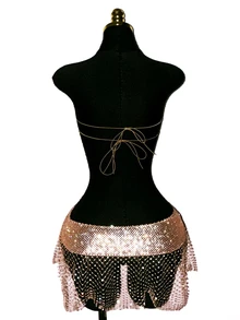 SHEIN DivaQ 女款 2 件組派對夜店套裝 音樂節穿搭 Rave 性感迪斯可露背透視亮片 銀色 夏季度假演唱會穿著 - 香檳色 - 查看 8