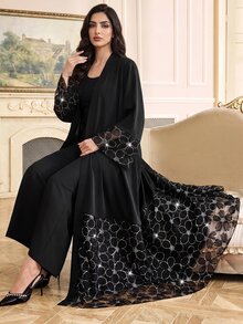 Al Najma Women's Floral Pattern Casual Gathering Travel Abaya - Black - View 5