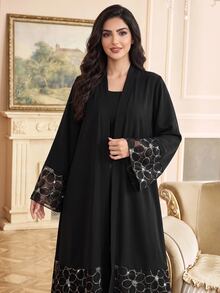 Al Najma Women's Floral Pattern Casual Gathering Travel Abaya - Black - View 4