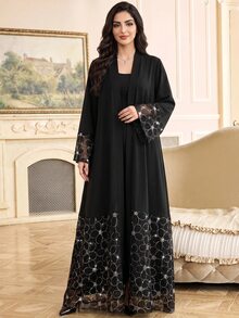 Al Najma Women's Floral Pattern Casual Gathering Travel Abaya - Black - View 3