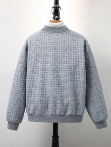 SHEIN 兒童青少年男孩休閒百搭紋理小格紋棒球夾克，適合秋冬、學校、家庭聚會、開學季、運動、生日派對、拍照、度假、節日 - 灰色 - 查看 4