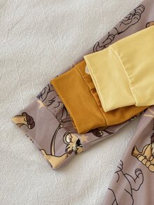 3pcs/Set Summer Autumn/Winter All Season Baby Boy Simple Cute Little Lion Print Long Sleeve Long Footed Romper Loungewear - Multicolor - View 6