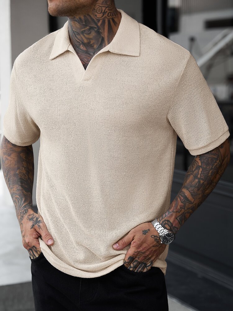 Manfinity CasualCool Men's Solid Color Casual Commute Short Sleeve Polo Shirt - Apricot - View 7