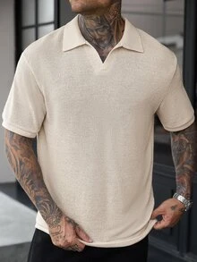 Manfinity CasualCool Men's Solid Color Casual Commute Short Sleeve Polo Shirt - Apricot - View 5