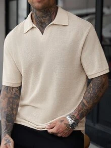 Manfinity CasualCool Men's Solid Color Casual Commute Short Sleeve Polo Shirt - Apricot - View 4
