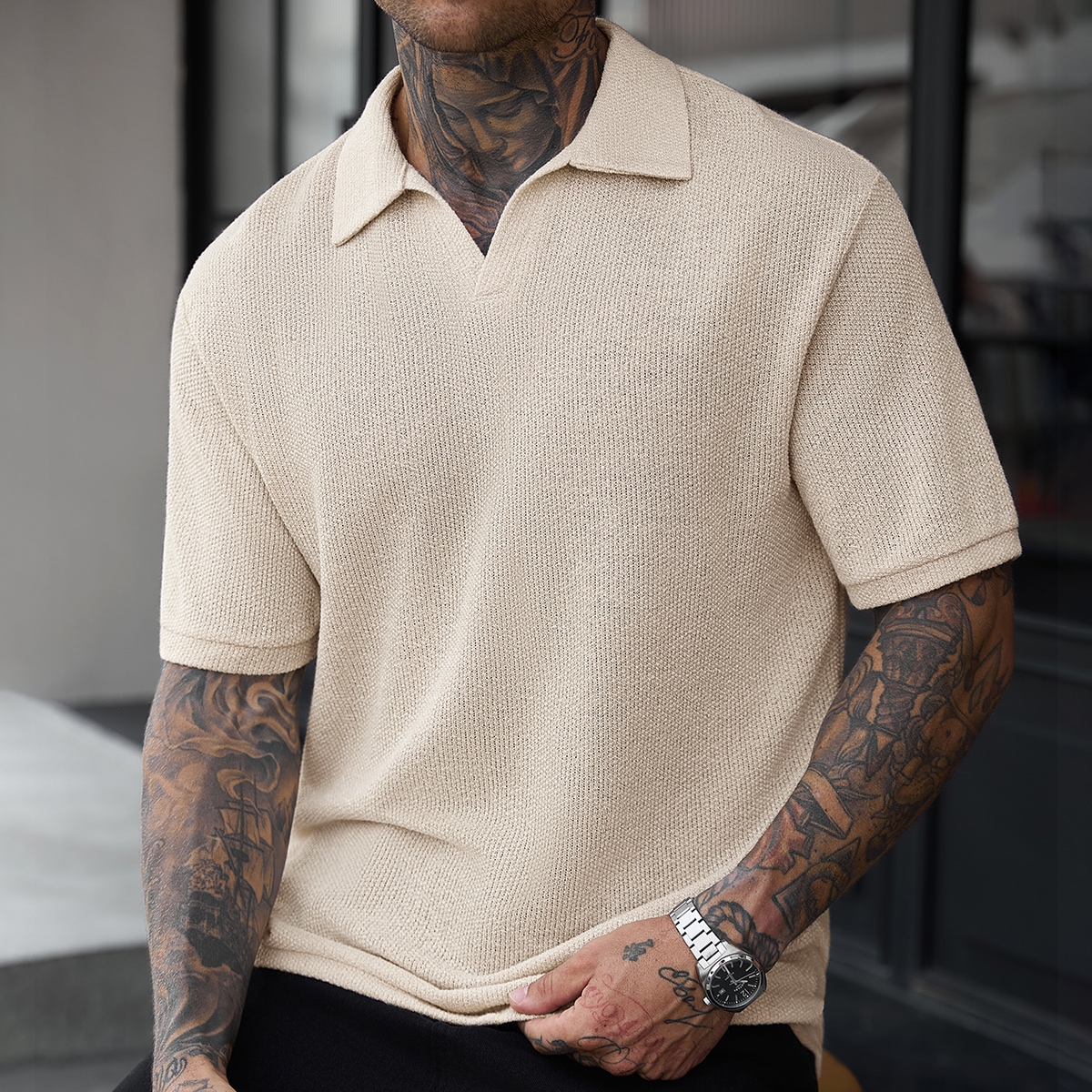 Men's Solid Color Casual Commute Short Sleeve Polo Shirt