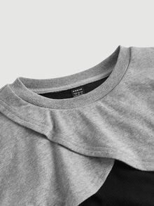 SHEIN MOD Colorblock 2 In 1 Crop Sweatshirt,Long Sleeve Tops In Fall/Winter - Multicolor - View 3