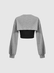 SHEIN MOD Colorblock 2 In 1 Crop Sweatshirt,Long Sleeve Tops In Fall/Winter - Multicolor - View 2
