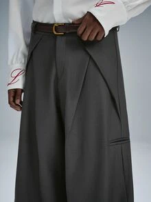 STYNVO Men's Solid Color Pleated Design Wide Leg Loose Pants Office Work Dark Grey Autumn Casual - Grey - View 5