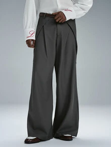 STYNVO Men's Solid Color Pleated Design Wide Leg Loose Pants Office Work Dark Grey Autumn Casual - Grey - View 4