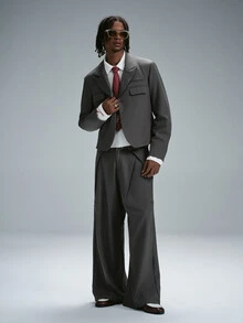 STYNVO Men's Solid Color Pleated Design Wide Leg Loose Pants Office Work Dark Grey Autumn Casual - Grey - View 3