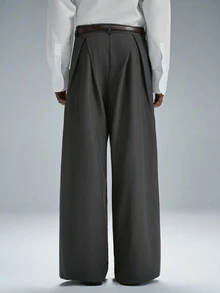 STYNVO Men's Solid Color Pleated Design Wide Leg Loose Pants Office Work Dark Grey Autumn Casual - Grey - View 2
