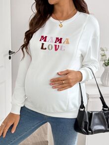 SHEIN ملابس أمومة موضة وظيفية للرضاعة مطرزة بأكمام طويلة سويتشيرت حمل كشف الجنين خريف شتاء أساسي فضفاض للرضاعة باللون الأبيض - أبيض - مشاهدة 5