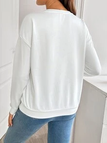 SHEIN ملابس أمومة موضة وظيفية للرضاعة مطرزة بأكمام طويلة سويتشيرت حمل كشف الجنين خريف شتاء أساسي فضفاض للرضاعة باللون الأبيض - أبيض - مشاهدة 8
