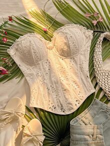 Soleia 女款春夏浪漫熱帶可愛度假上衣，雛菊刺繡、紋理印花與3D花卉裝飾，休閒野餐穿搭，白色花卉 - 白色 - 查看 1