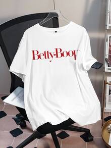 Betty Boop x SHEIN 大尺碼女款圓領短袖休閒百搭T恤 - 白色 - 查看 2