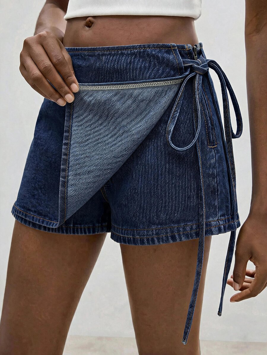 Maija Women's Summer Casual Tie-Up Wrap Denim Shorts
