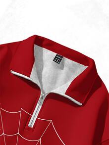 SHEIN EZwear 女款休閒半拉鍊高領寬鬆衛衣，蜘蛛印花，女款秋冬服飾，女款秋季服飾，冬季服飾，2026秋冬，休閒，Y2K，女款通勤穿搭，基礎款，牛仔女郎，復古，返校，外出，學校，萬聖節裝扮 - 彩色 - 查看 8