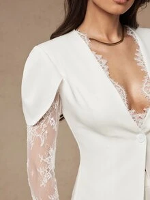 Silquee Elegant Party Lace Patchwork Top And Pants Set - White - View 9