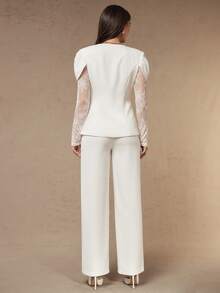 Silquee Elegant Party Lace Patchwork Top And Pants Set - White - View 2