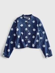 ROMWE MEN Street Life Men's Polka Dot Frog Button Denim Shirt - Blue - View 9
