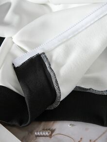 青少年女孩秋冬春季休閒日常街頭校園通勤 INS 風格百搭運動健身舞蹈立領插肩袖配色上衣 - 米色 - 查看 7