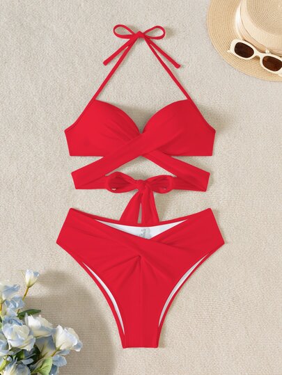 Swim SXY Conjunto de bikini de unicolor para vacaciones en la playa