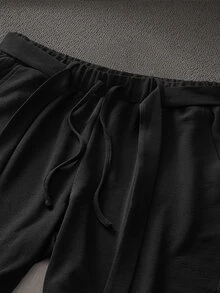 Mainfolk Men's Casual Versatile Solid Color Long Pants With Belt - Black - View 4