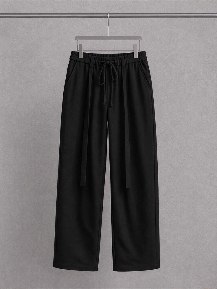 Manfinity VCAY Men's Casual Versatile Solid Color Long Pants With Belt - Black - View 1