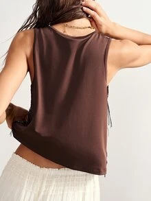 Bohemela Casual Solid Color Knit Women's Top - Brown - View 5