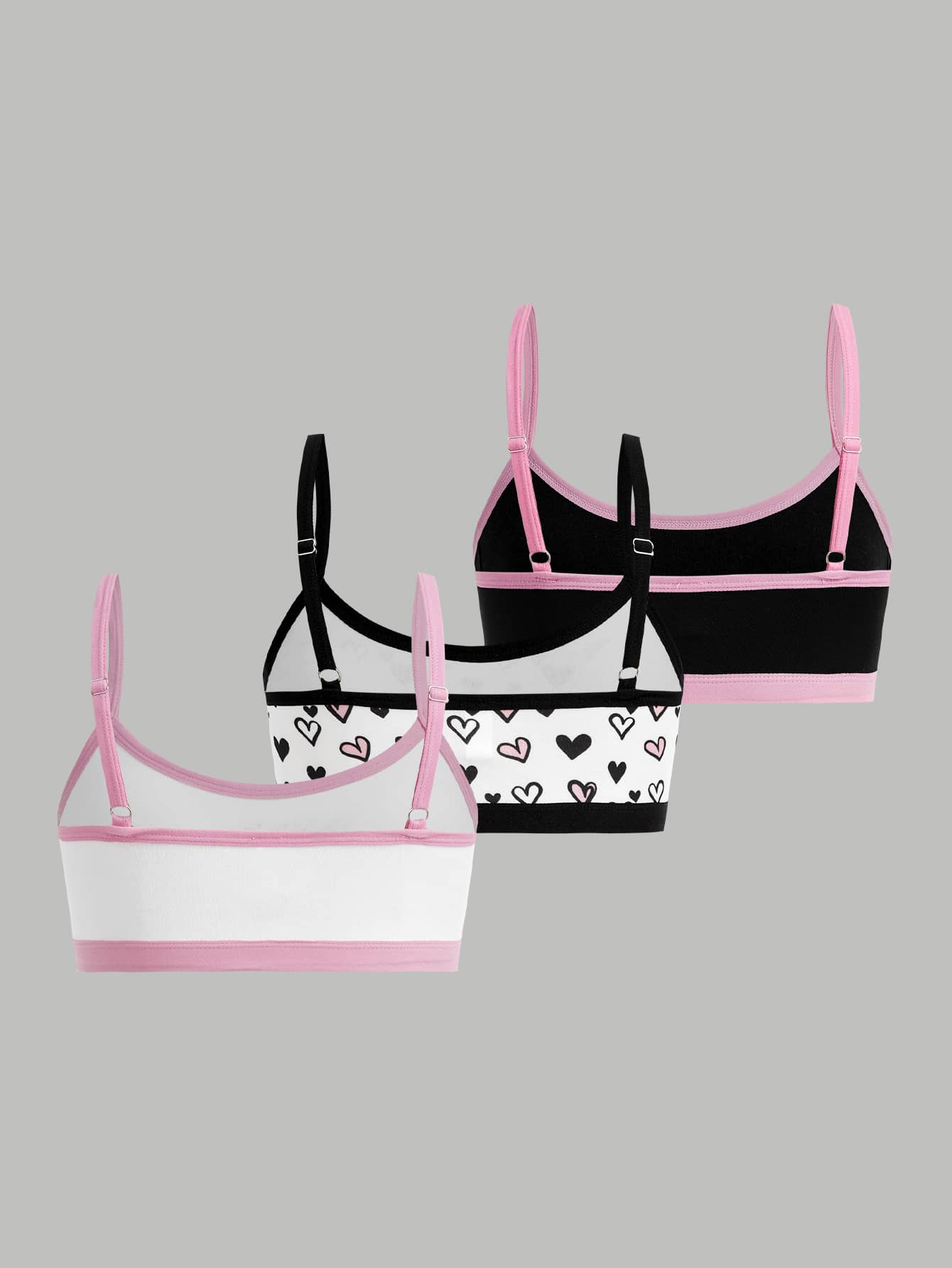 Girlism Tween Girl Tween Girl Tween Girl Tween Girls Bras And Bralettes, Heart Print Cute Sweet Pink Padded Camisole, Comfortable Soft , 3pcs Set, Casual Versatile - Multicolor - View 2