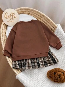 SHEIN 少女復古時尚百搭休閒日常穿搭，適合秋冬外出與校園穿著 - 咖啡棕 - 查看 6