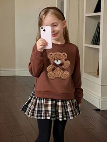 SHEIN 少女復古時尚百搭休閒日常穿搭，適合秋冬外出與校園穿著 - 咖啡棕 - 查看 7