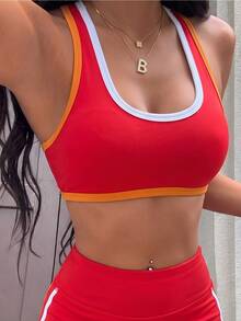 Gameset SHEIN Sport 1件撞色紅色背心運動上衣 - 彩色 - 查看 5