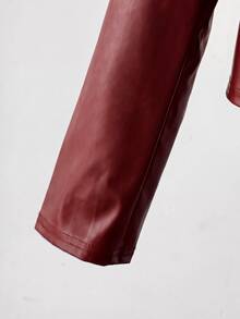 SHEIN Jaket Pendek Kulit PU Berkerah Gaya Jalanan Kasual Musim Gugur/Dingin untuk Remaja Perempuan (Resleting Logam Depan) - Burgundy - View 5