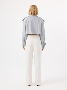 KÆRIA Hus Double-Breasted Cropped Trench Jacket - Soft Touch Peached - Silver Blue - Tailored, Modern Grunge Rave, Office Night Out Party Autumn - Grey - View 2