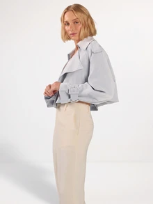 KÆRIA Hus Double-Breasted Cropped Trench Jacket - Soft Touch Peached - Silver Blue - Tailored, Modern Grunge Rave, Office Night Out Party Autumn - Grey - View 3