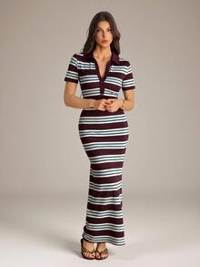 SHEIN Tall Striped Print Maxi Dress - Multicolor - View 6