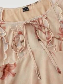 SHEIN MOD Damen Vintage Blumenmuster Kleid mit geknoteter Brust, geraffter runder Ausschnitt, ärmellos, Cowgirl, Schulanfang, Strand, Sommerkleid, Urlaub, Land - Verschiedenfarbig - Übersicht 7