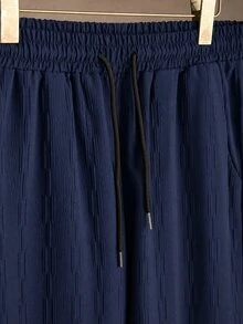 Manfinity Homme Men's Casual Versatile Shirt And Pants Set - Navy Blue - View 5