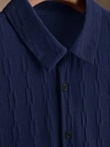 Manfinity Homme Men's Casual Versatile Shirt And Pants Set - Navy Blue - View 3