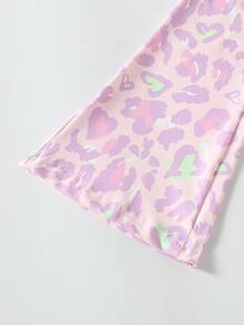 SHEIN Young Girls Sports Jumpsuit Featuring Fashion Pink Leopard And Heart Print Design Comfy Soft Stretch Fabric Sleeveless Full Length Flare Leg Rompers - Purple - View 4