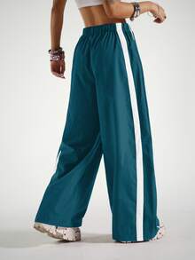 StreetHx Celana Harem Wanita dengan Tali Serut di Pinggang, Kaki Lebar, Kasual, Longgar, untuk Olahraga. - Light Wash - View 2