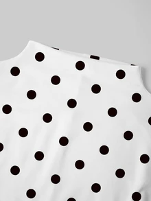 Firerie Polka Dot Print Mock Neck Dress - White - View 8