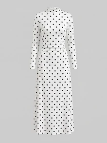 Firerie Polka Dot Print Mock Neck Dress - White - View 5