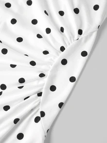 Firerie Polka Dot Print Mock Neck Dress - White - View 6
