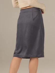 KÆRIA Hus 90's Pencil Slip Skirt - Liquid Textured Satin - Steel Grey - Minimal, Elegant, Date Brunch Office, Premium Fabric Autumn - Grey - View 3