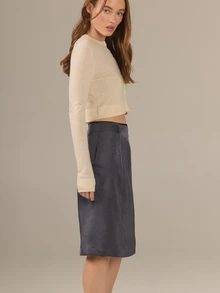 KÆRIA Hus 90's Pencil Slip Skirt - Liquid Textured Satin - Steel Grey - Minimal, Elegant, Date Brunch Office, Premium Fabric Autumn - Grey - View 5