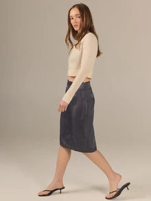 KÆRIA Hus 90's Pencil Slip Skirt - Liquid Textured Satin - Steel Grey - Minimal, Elegant, Date Brunch Office, Premium Fabric Autumn - Grey - View 6