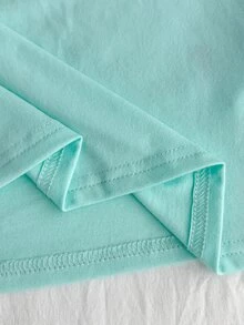 SHEIN 青少年女孩純色V領長袖休閒百搭T恤 - 薄荷藍 - 查看 5